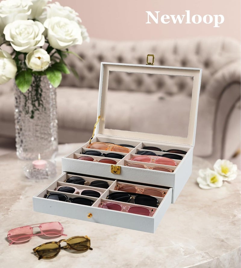 NEWLOOP Store Sunglasses Organizer Multiple Pairs of Glasses Display Case Sunglass Hard Shell Storage Box for Women Men 12/16 Slots - Image 2